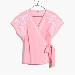 Madewell Embroidered Wrap Blouse Top Size XS in Pink